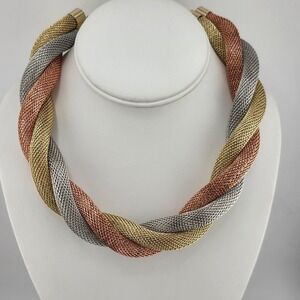 Tri Color Twisted‎ Mesh Chain Collar Statement Necklace